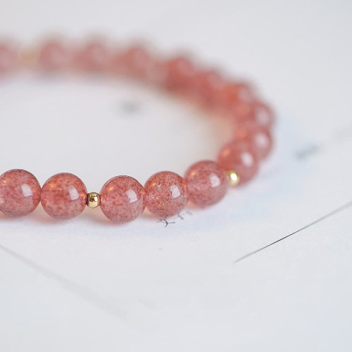 14K Gold Plated Strawberry Quartz Fu Charm Bracelet 14K Gold Plated Strawberry Quartz Fu Charm Bracelet