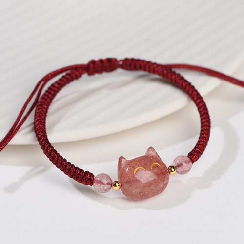 Silver Sheen Obsidian Strawberry Quartz Cat Bracelet Silver Sheen Obsidian Strawberry Quartz Cat Bracelet