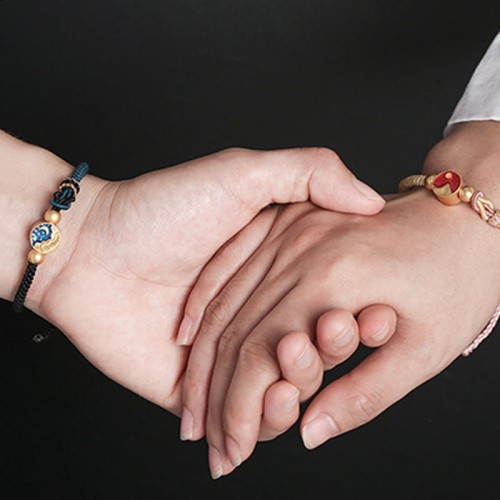 Mountain & Sea Engraved Luck Couple Bracelet