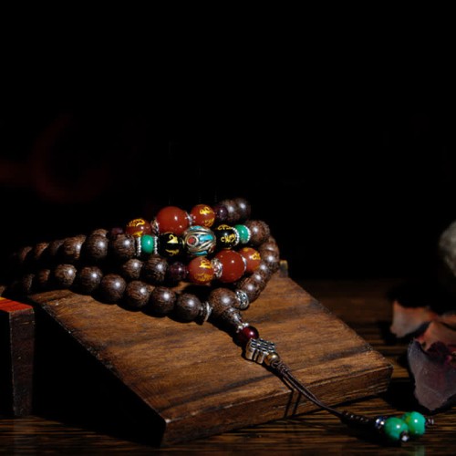 108 Mala Beads Agarwood Red Agate Peace Strength Bracelet 108 Mala Beads Agarwood Red Agate Peace Strength Bracelet