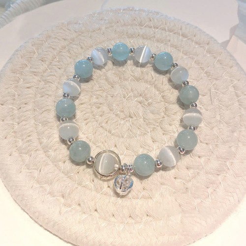 925 Silver Cat's Eye Aquamarine Support Bracelet 925 Silver Cat's Eye Aquamarine Support Bracelet