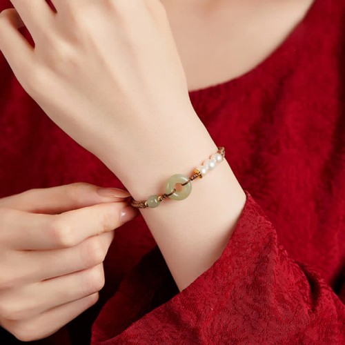 Hetian Jade Pearl Peace Luck Bracelet