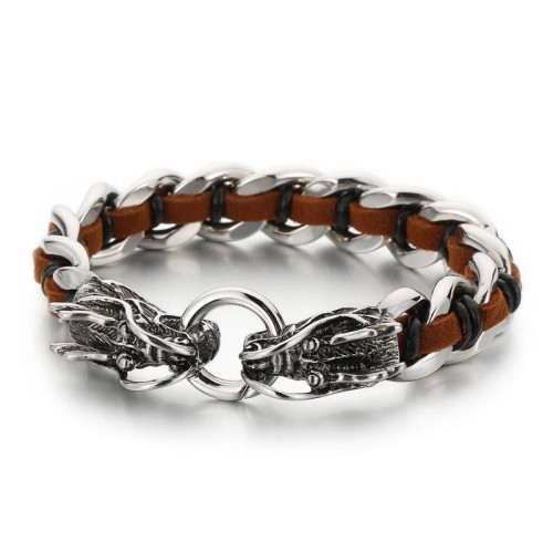 Dragon Leather Titanium Steel Luck Braided Bracelet Dragon Leather Titanium Steel Luck Braided Bracelet