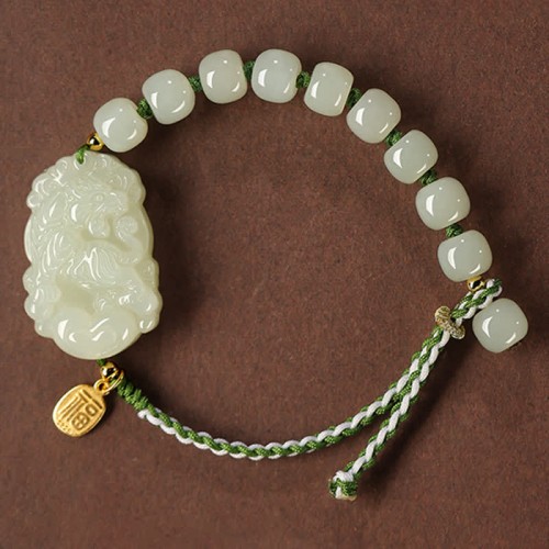 Sterling Silver Hetian Jade Happiness Bracelet