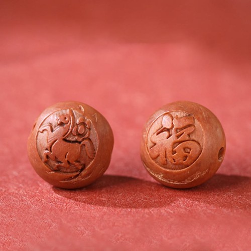 Natural Peach Wood Chinese Zodiac Cinnabar Wealth Bracelet