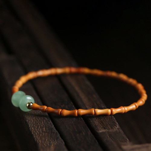 Olive Pit Green Aventurine Bamboo Luck Bracelet