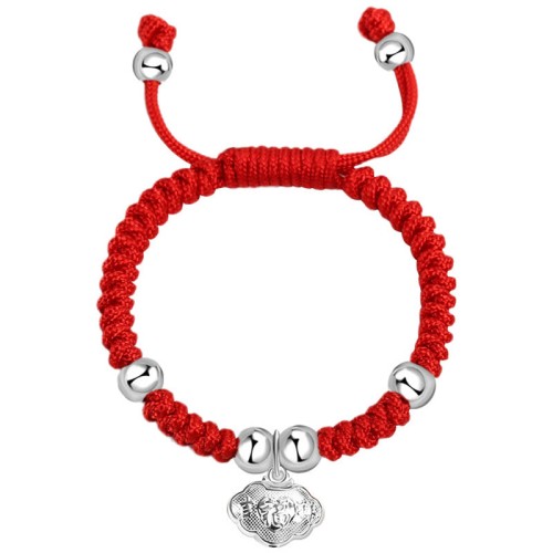 925 Sterling Silver Fu Character Lucky Money Bag Kids Bracelet 925 Sterling Silver Fu Character Lucky Money Bag Kids Bracelet