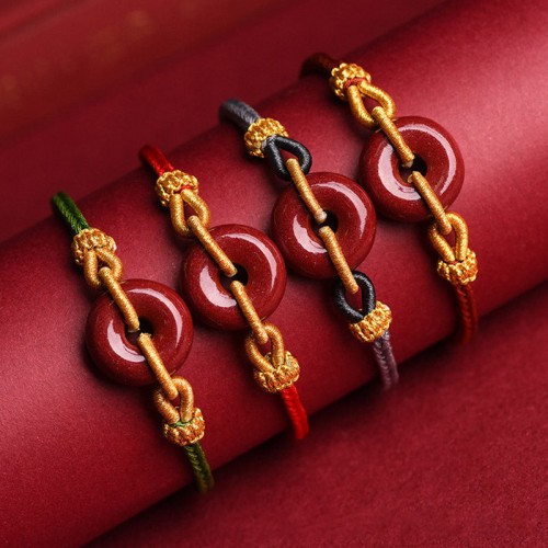 Handmade Cinnabar Peace Buckle Blessing Bracelet Handmade Cinnabar Peace Buckle Blessing Bracelet