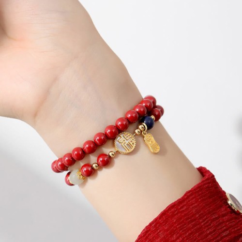 925 Sterling Silver Cinnabar Fu Character Blessing Bracelet 925 Sterling Silver Cinnabar Fu Character Blessing Bracelet