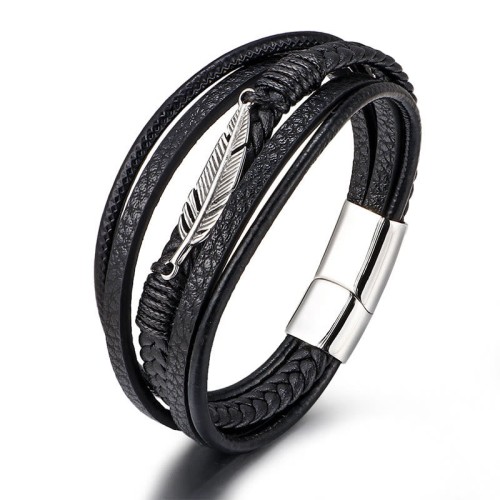 Feather Multilayer Leather Titanium Calm Bracelet Feather Multilayer Leather Titanium Calm Bracelet