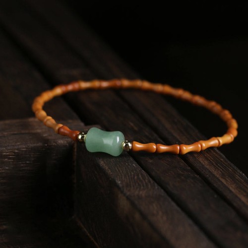 Olive Pit Green Aventurine Bamboo Luck Bracelet