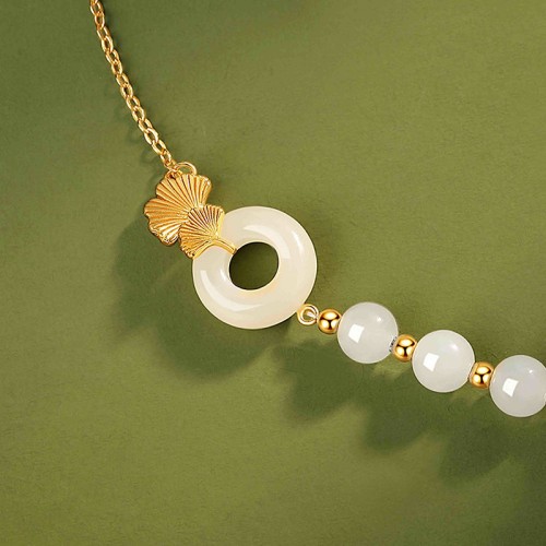 Hetian White Jade Peace Buckle Ginkgo Luck Bracelet Hetian White Jade Peace Buckle Ginkgo Luck Bracelet