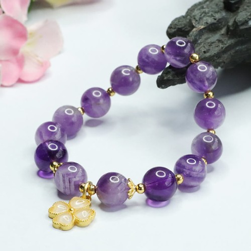 Amethyst Crystal Inner Peace Clover Charm Bracelet Amethyst Crystal Inner Peace Clover Charm Bracelet