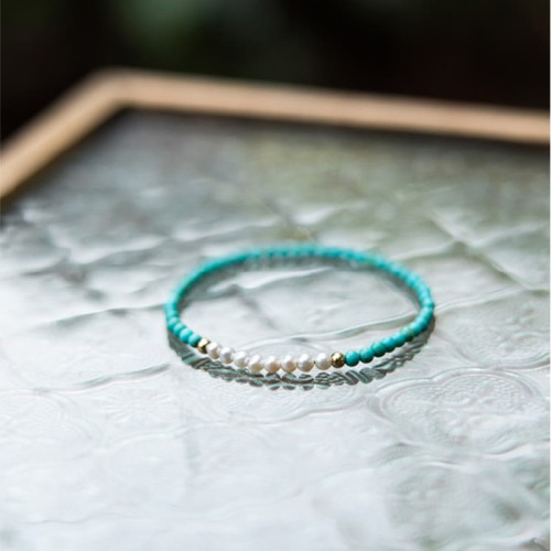 925 Sterling Silver Natural Turquoise Pearl Beaded Bracelet 925 Sterling Silver Natural Turquoise Pearl Beaded Bracelet