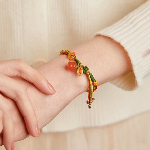 Persimmon Red Agate Strength Reincarnation Knot Bracelet