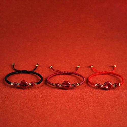 Handmade Lotus Cinnabar Blessing Braid Bracelet