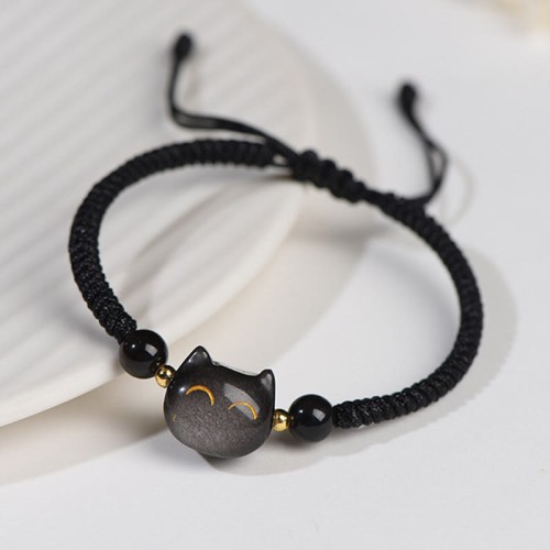 Silver Sheen Obsidian Strawberry Quartz Cat Bracelet Silver Sheen Obsidian Strawberry Quartz Cat Bracelet