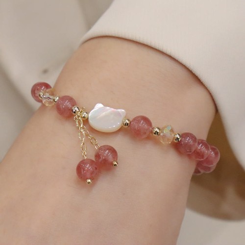 Strawberry Quartz Morganite Cat Love Bracelet
