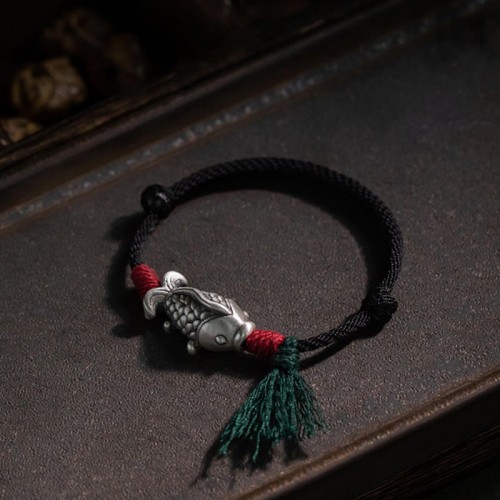 Sterling Silver Luck Koi Fish Braided Bracelet Sterling Silver Luck Koi Fish Braided Bracelet