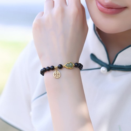 Black Obsidian Hetian Jade Gourd Strength Bracelet Black Obsidian Hetian Jade Gourd Strength Bracelet