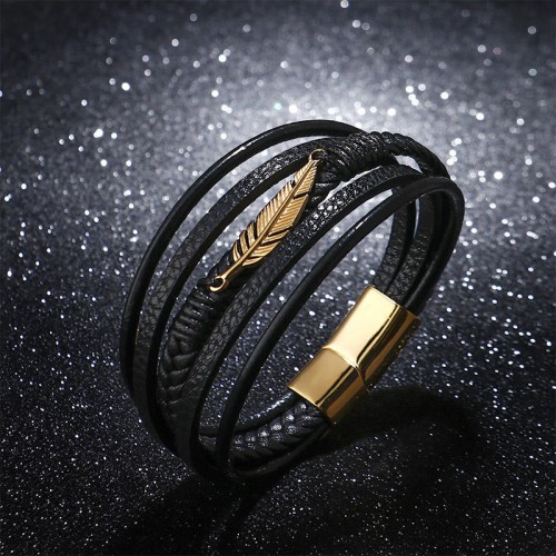 Feather Multilayer Leather Titanium Calm Bracelet Feather Multilayer Leather Titanium Calm Bracelet