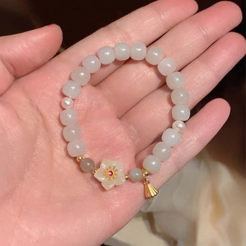Jade Peach Blossom Pearl Luck Bracelet