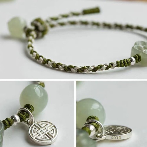 Plum Blossom Jade Prosperity Braided Bracelet
