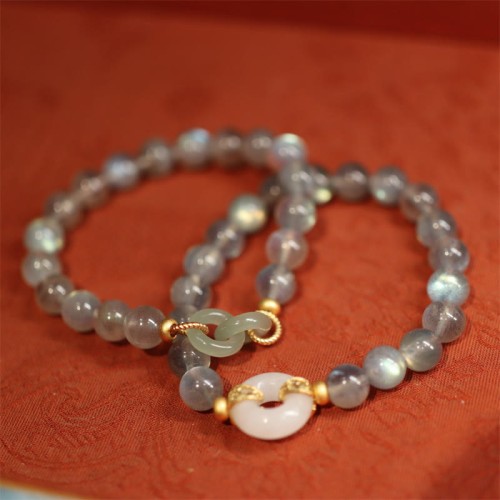 Moonstone Hetian Jade Peace Buckle Healing Bracelet Moonstone Hetian Jade Peace Buckle Healing Bracelet