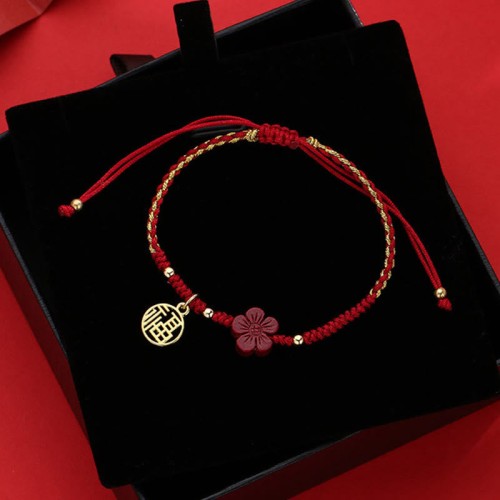 Cinnabar Fu Character Blessing Braided String Bracelet Cinnabar Fu Character Blessing Braided String Bracelet
