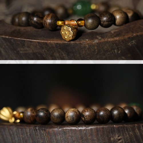 999 Gold Brunei Agarwood Cyan Jade Lotus Bracelet 999 Gold Brunei Agarwood Cyan Jade Lotus Bracelet