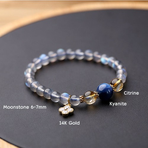 Natural Moonstone Flower Charm Healing Beads Bracelet Natural Moonstone Flower Charm Healing Beads Bracelet