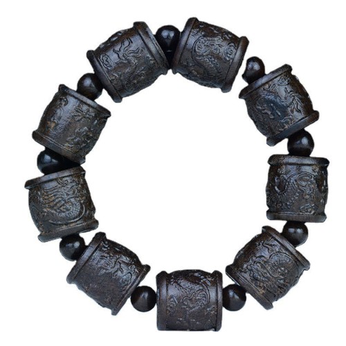 Ebony Wood Arhats Lotus Dragon Balance Bracelet