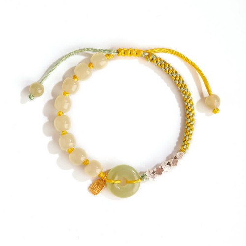Sterling Silver Hetian Jade Luck Bracelet
