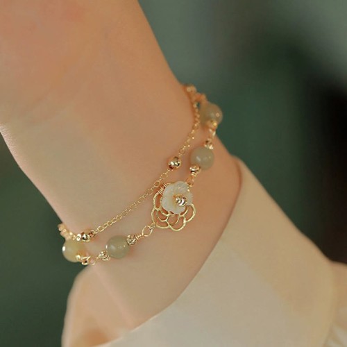 Gold Plated Jade Butterfly Flower Luck Bracelet Gold Plated Jade Butterfly Flower Luck Bracelet