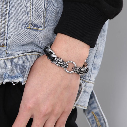 Dragon Leather Titanium Steel Luck Braided Bracelet Dragon Leather Titanium Steel Luck Braided Bracelet