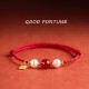 Sterling Silver Good Fortune Agate Pearl Red String Bracelet