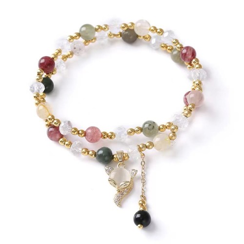 Multicolored Rutilated Quartz Fox Protection Bracelet Multicolored Rutilated Quartz Fox Protection Bracelet