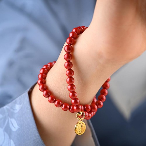 Tibetan Cinnabar Green Aventurine Luck Bracelet