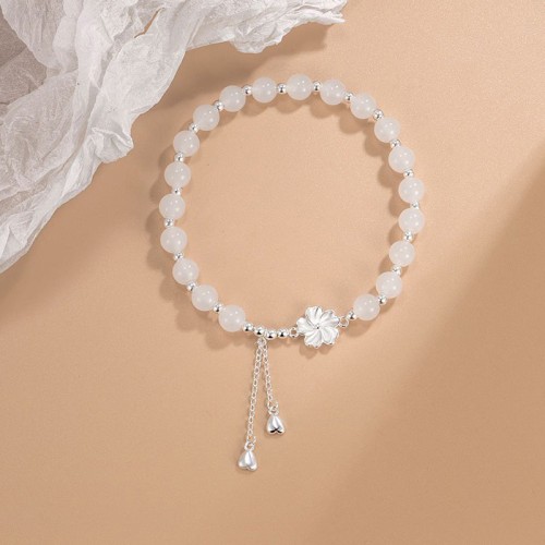 White Jade Peach Blossom Flower Luck Bracelet White Jade Peach Blossom Flower Luck Bracelet