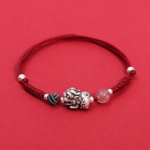 999 Sterling Silver PiXiu Strawberry Quartz Wealth Bracelet 999 Sterling Silver PiXiu Strawberry Quartz Wealth Bracelet