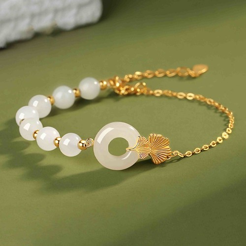 Hetian White Jade Peace Buckle Ginkgo Luck Bracelet Hetian White Jade Peace Buckle Ginkgo Luck Bracelet