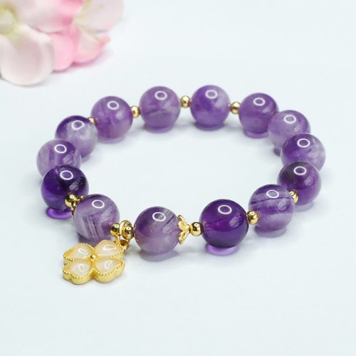 Amethyst Crystal Inner Peace Clover Charm Bracelet Amethyst Crystal Inner Peace Clover Charm Bracelet