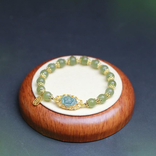 14K Gold Plated Hetian Jade Lotus Luck Bracelet 14K Gold Plated Hetian Jade Lotus Luck Bracelet