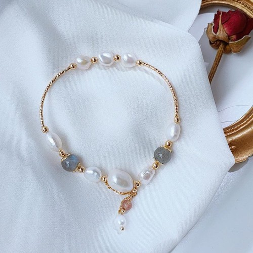 Pearl Moonstone Strawberry Quartz Optimism Bracelet Pearl Moonstone Strawberry Quartz Optimism Bracelet