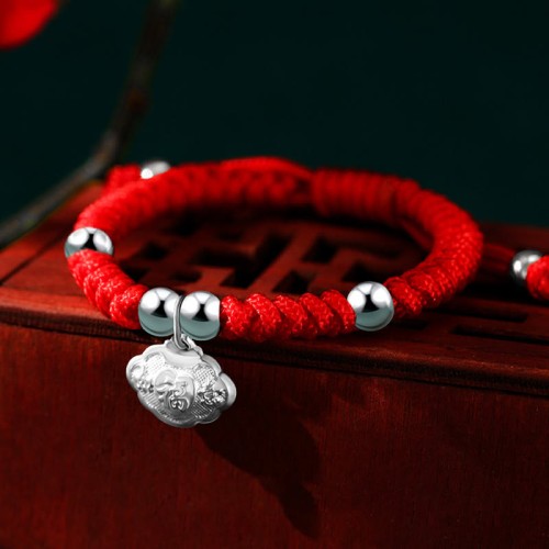 925 Sterling Silver Fu Character Lucky Money Bag Kids Bracelet 925 Sterling Silver Fu Character Lucky Money Bag Kids Bracelet