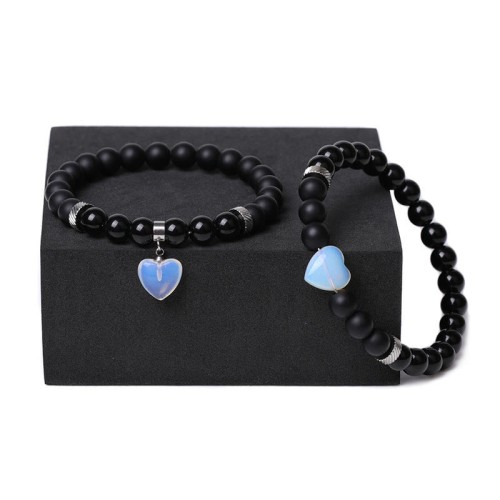 Black Onyx Crystal Stone Love Heart Protection Couple Bracelet Black Onyx Crystal Stone Love Heart Protection Couple Bracelet