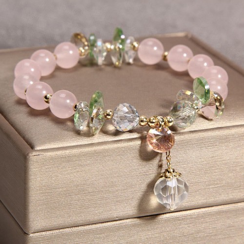 Cat's Eye Pink Crystal Peace Charm Bracelet Cat's Eye Pink Crystal Peace Charm Bracelet
