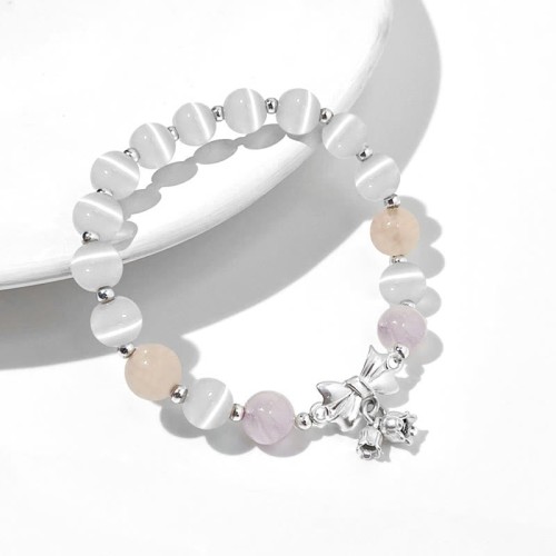 Cat's Eye Lavender Amethyst Rosette Charm Bracelet