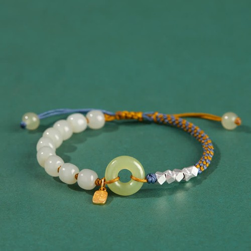 Sterling Silver Hetian Jade Luck Bracelet