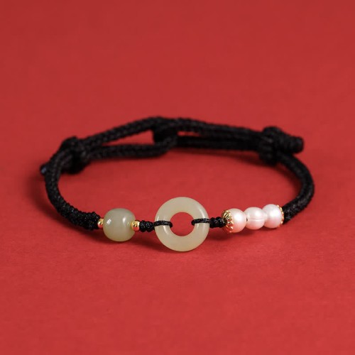 Hetian Jade Pearl Peace Luck Bracelet